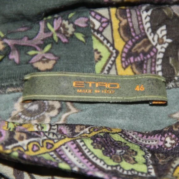 ETRO Italy Knit Wool Blend Pleated Back Top Paisley Turtleneck India Print 46 EU